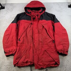 LL Bean Jacket Mens Large Red Insulated Hooded Lined Full Zip Pocket Rain